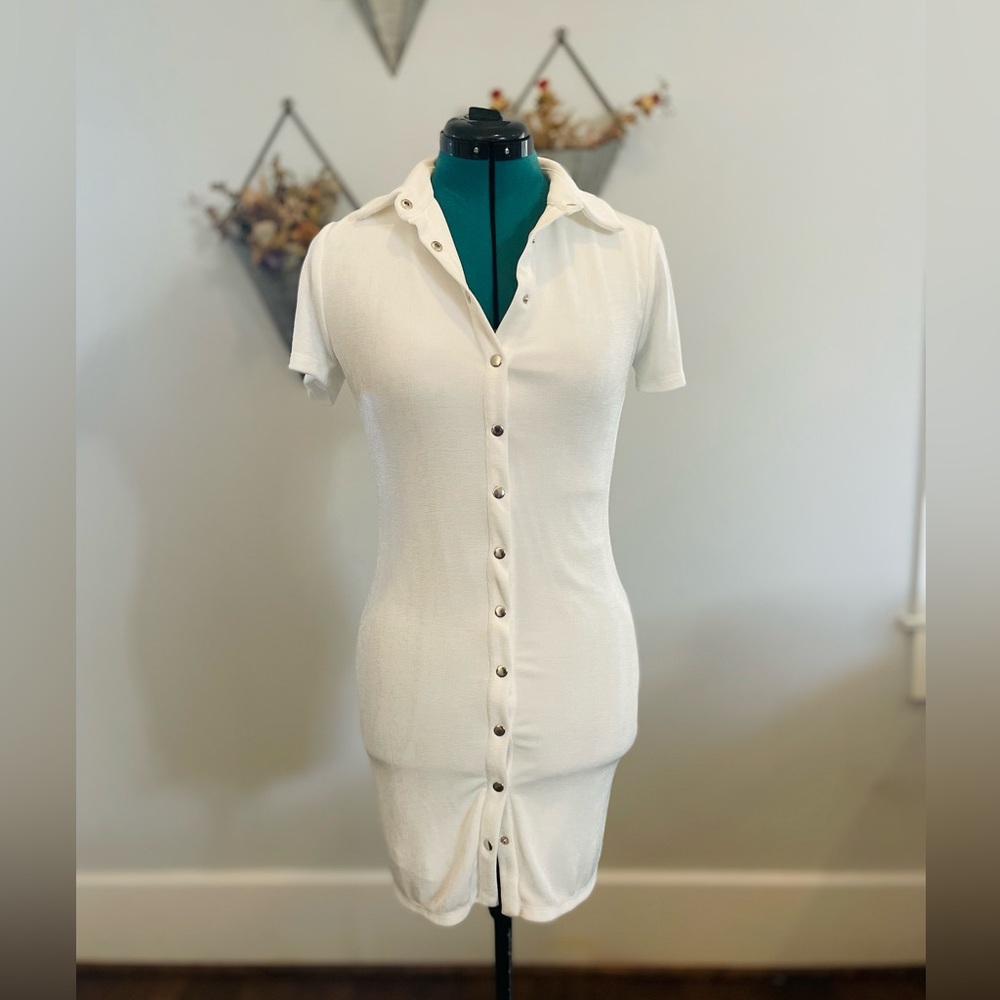 Princess Polly white snap front collared mini dress